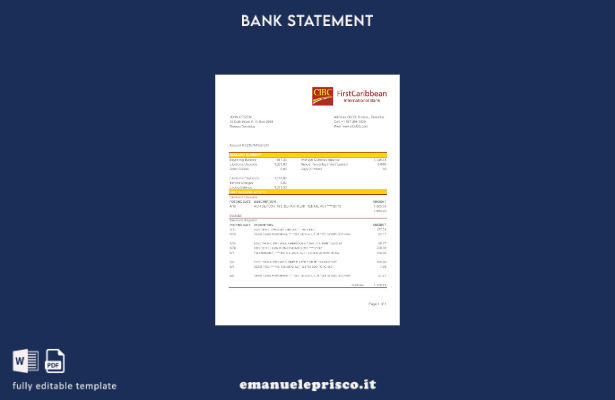 modello Excel di estratto conto internazionale dei Caraibi First Dominica CIBC i